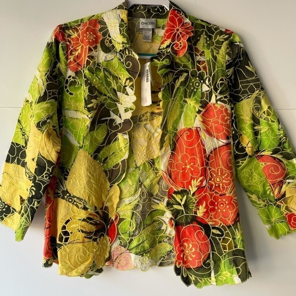NWT! ($130) Chico's Women's Linen Blazer Jacket Open front Floral Boho, Sz S - Picture 8 of 13